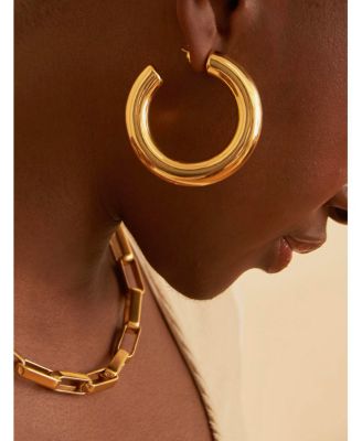 Women's Chubby Large 18K Gold-Plated Brass Hoops Earrings
