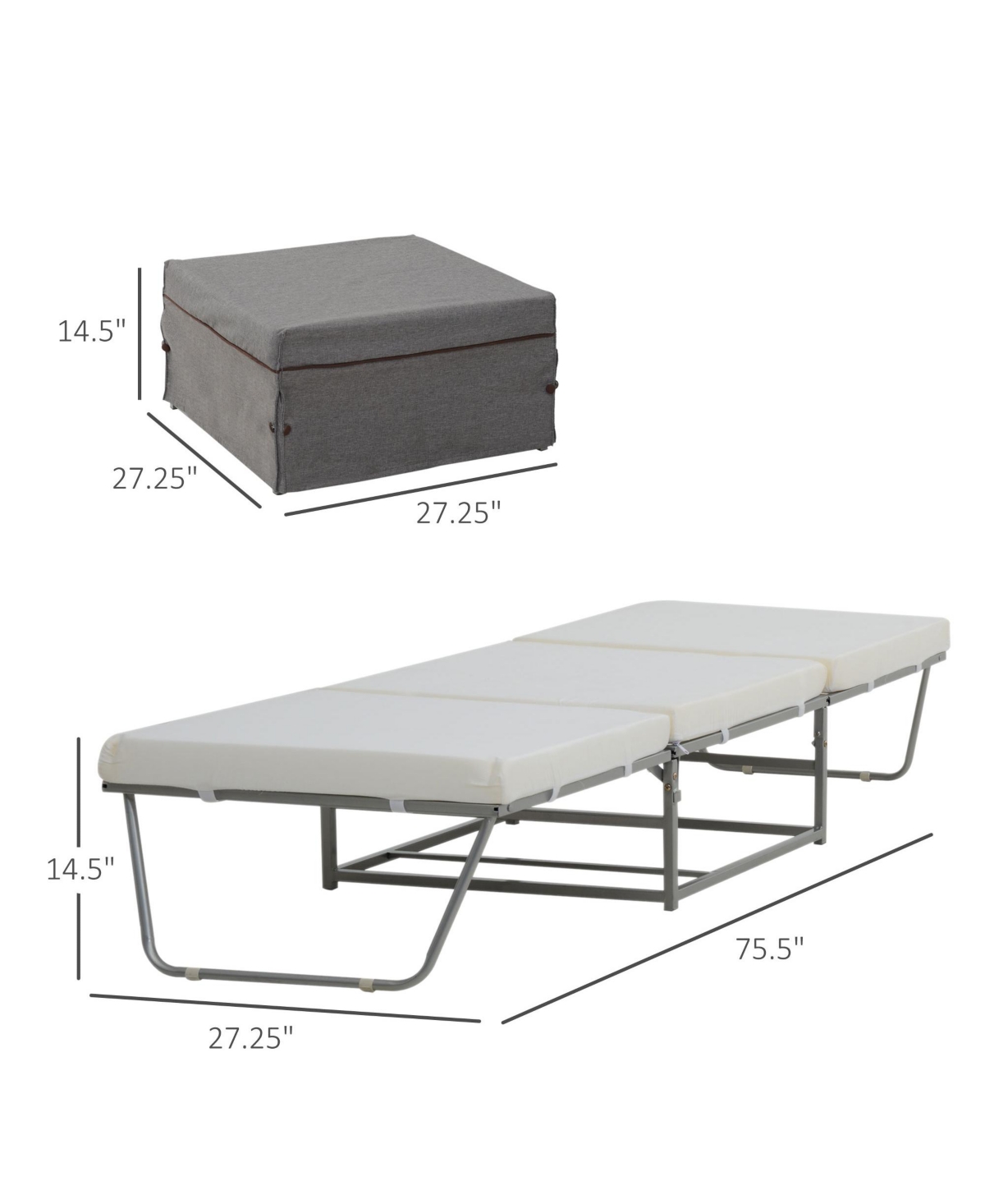 Homcom 2 In 1 Sofa Bed, Convertible Guest Sleeper Bed with Thick Padded Sponge and Storage Box for Room, Living Room, Grey