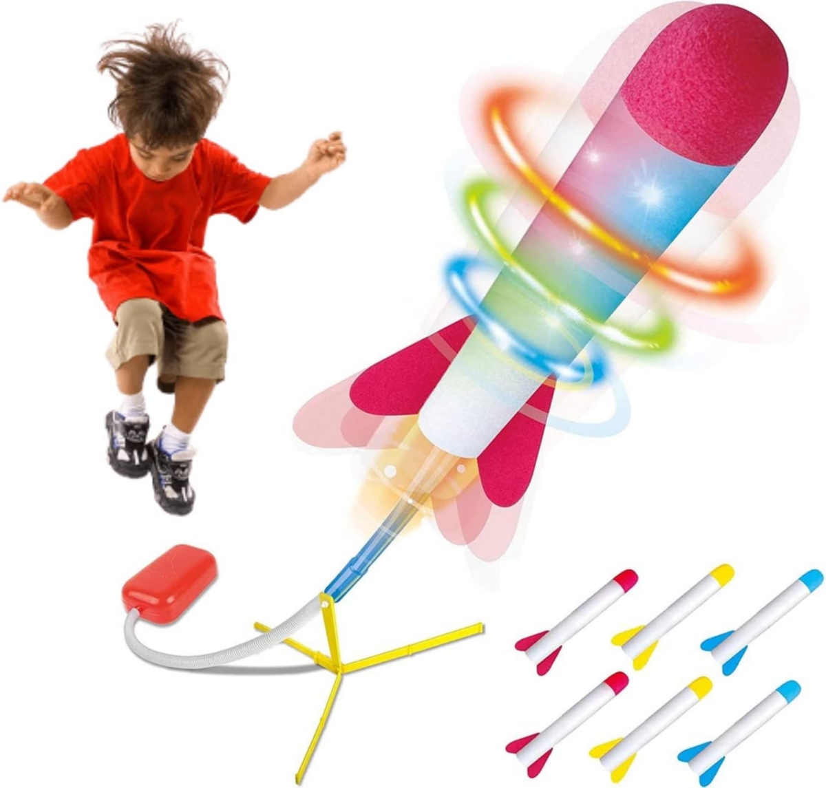 Play22usa Toy Rocket Launcher Led - Jump Rocket Set Includes 6 Rockets