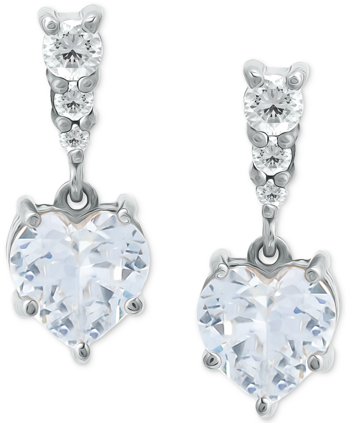 Giani Bernini Cubic Zirconia Heart Drop Earrings, Created For Macy's In Silver