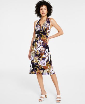 Connected - Women's Floral-Print Crossover-Strap Midi Dress