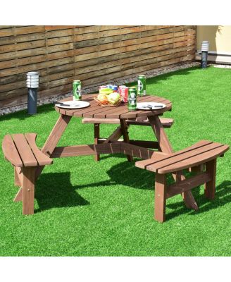 Patio 6 Person Outdoor Wood Picnic Table Beer Bench Set Pub Dining Seat Garden