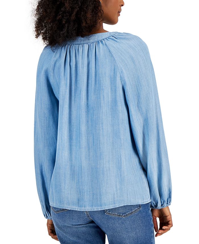 Style & Co Women's Drapey Tassel Peasant Blouse, Created for Macy's