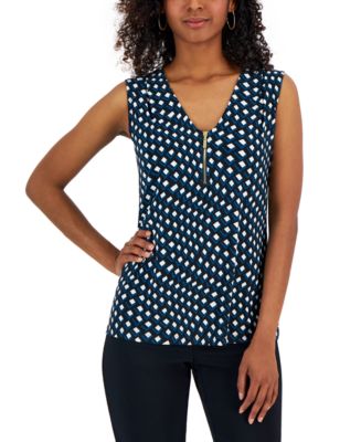 売れ筋商品|||ジェイエムコレクション カットソー トップス レディース Women's Printed Scoop-Neck Sleeveless Tank Top, Exclusively at Macy's Intrepid Blue Combo I.N.C. International Concepts Women's Printed Zip-Front Tank