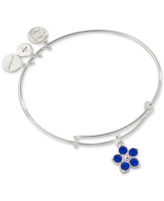 Alex and Ani - Silver-Tone Blue Crystal Flower Charm Bangle Bracelet