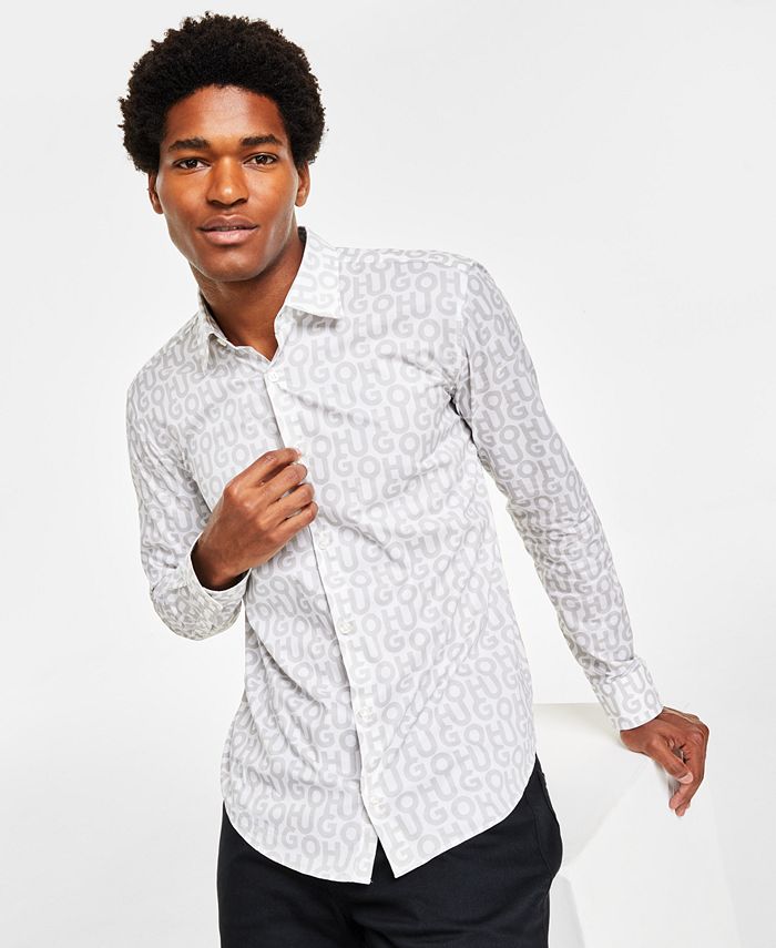 HUGO Men's Ermo Slim-Fit Cotton Logo-Print Shirt - Macy's