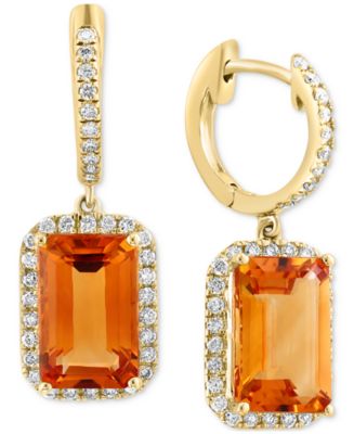 EFFY® Citrine (5-7/8 ct. t.w.) & Diamond (1/2 ct. t.w.) Halo Dangle ...