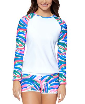 Raisins - Juniors' Printed-Sleeve Back-Zip Rash Guard