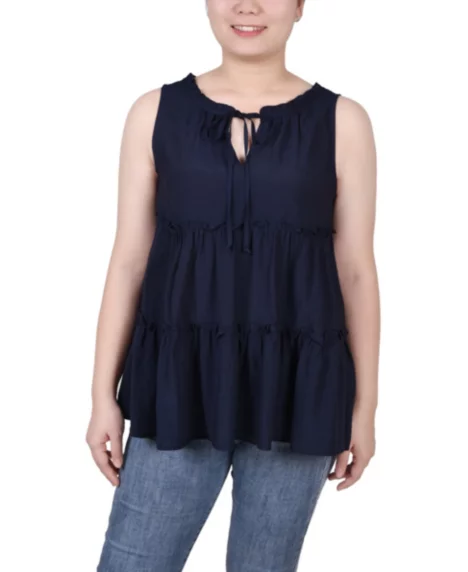 Petite Sleeveless Tiered Blouse - Navy