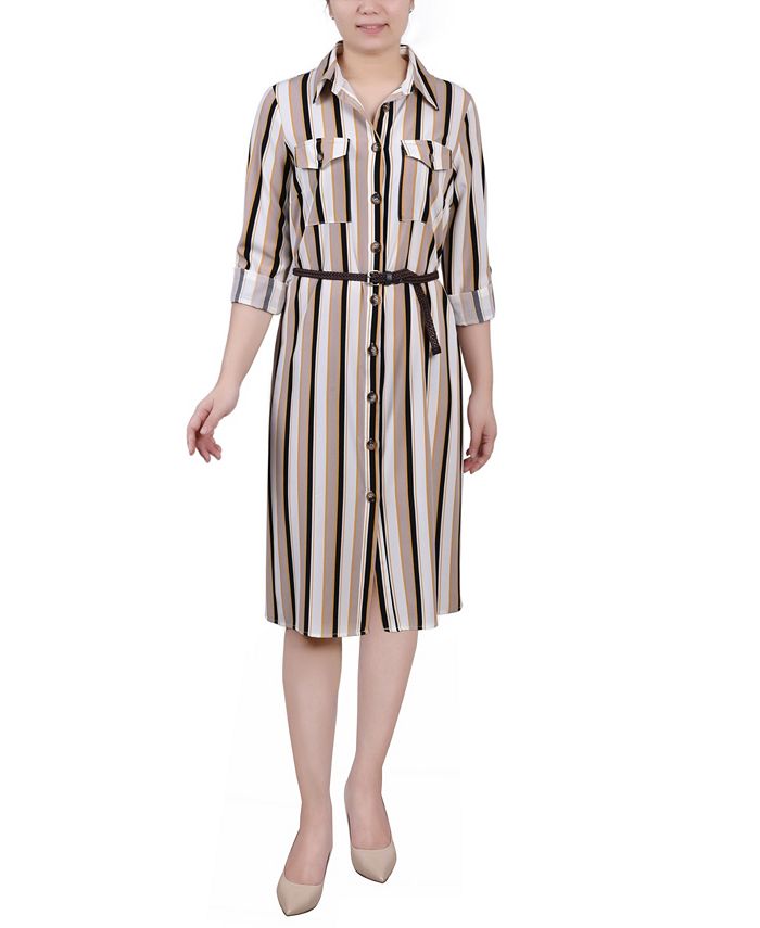 Navy Big Dot 3/4 Roll Tab Sleeve Shirtdress - Petite