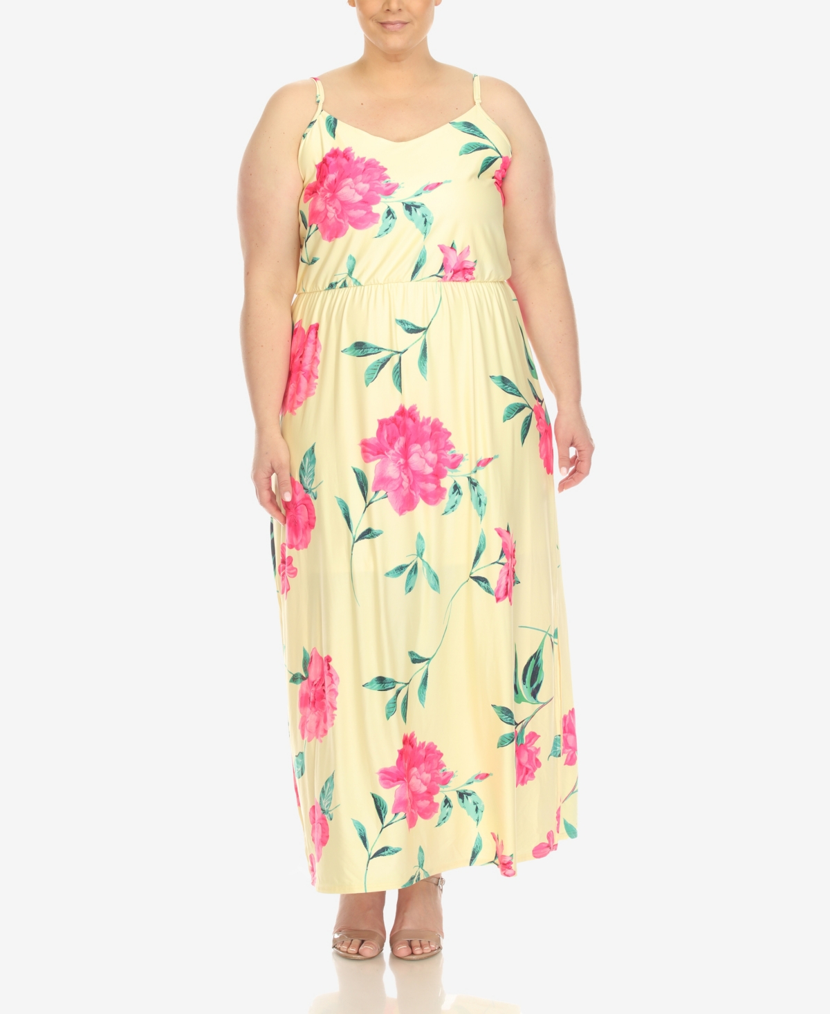 Plus Size Floral Strap Maxi Dress - Blue, Orange