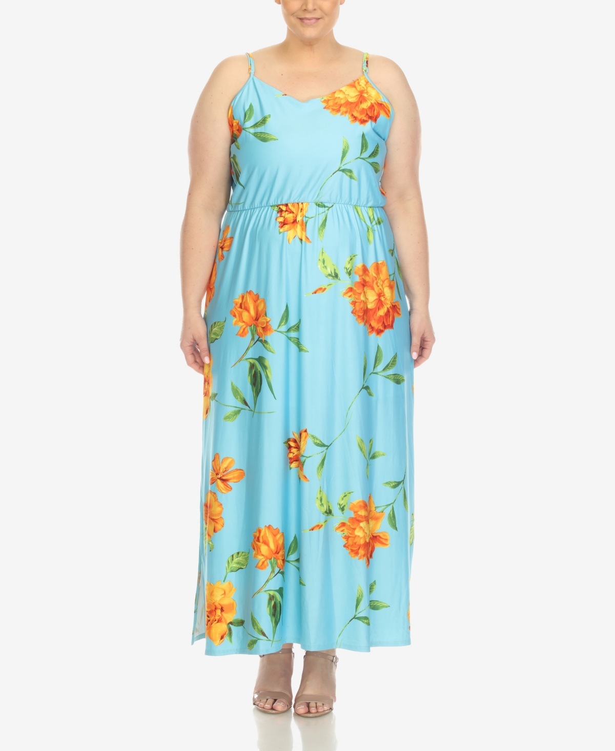 White Mark Plus Size Floral Strap Maxi Dress In Blue,orange