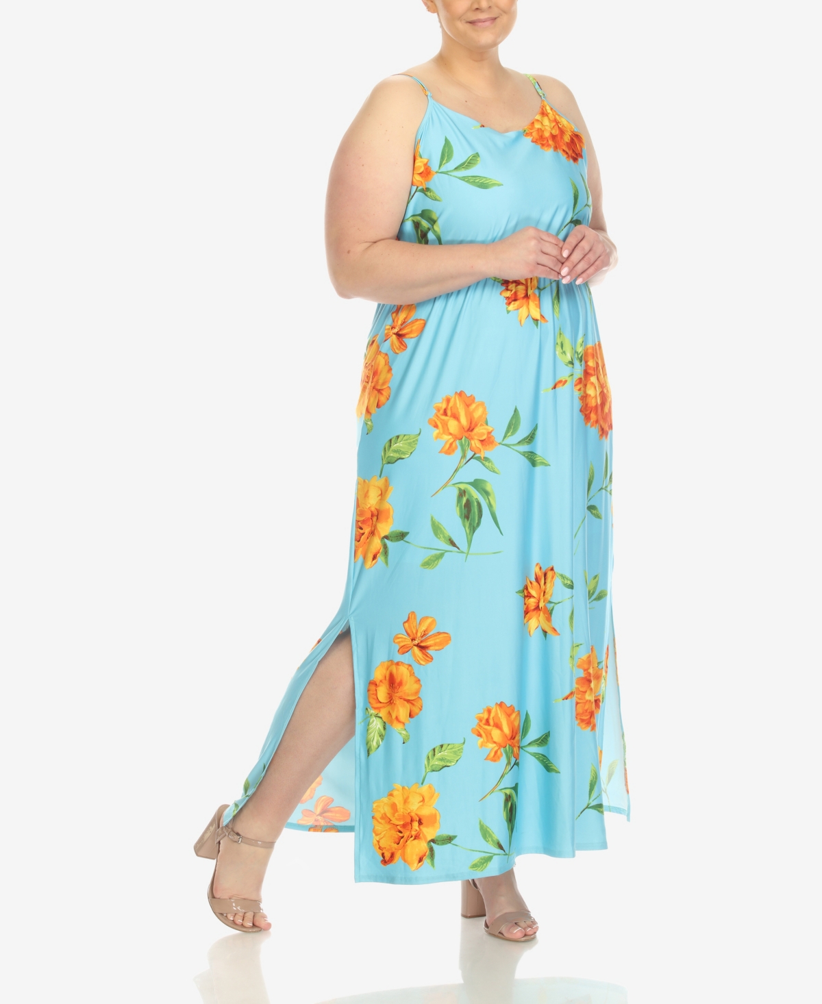 White Mark Plus Size Floral Strap Maxi Dress - Orange