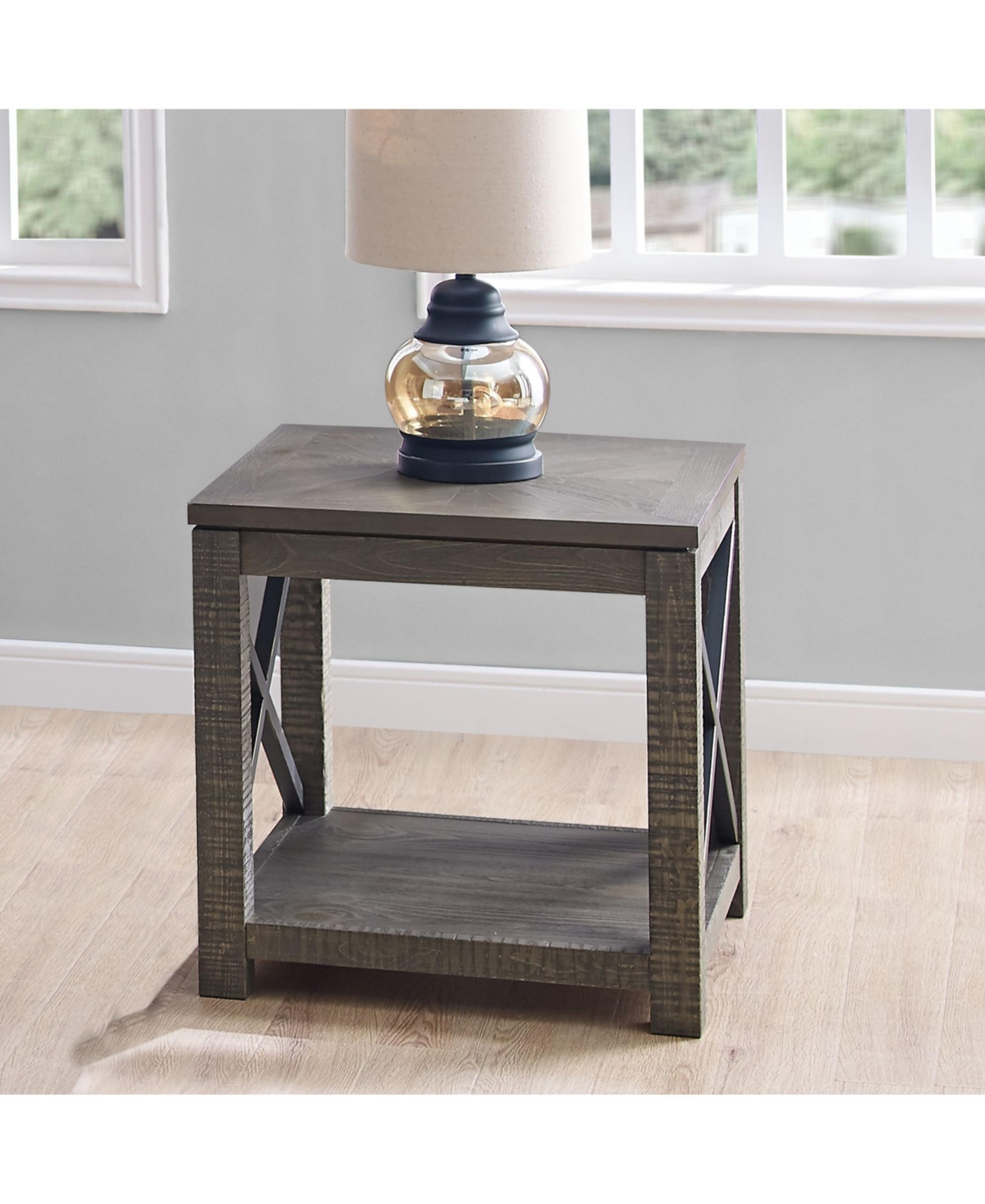 Steve Silver Dexter Square Wooden End Table - Driftwood with Ruff-Hewn Distressing