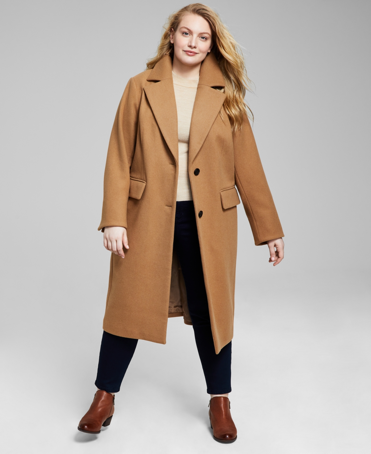 Michael Kors Michael  Women's Plus Size Single-breasted Coat, Created For Macy's In Dark Camel
