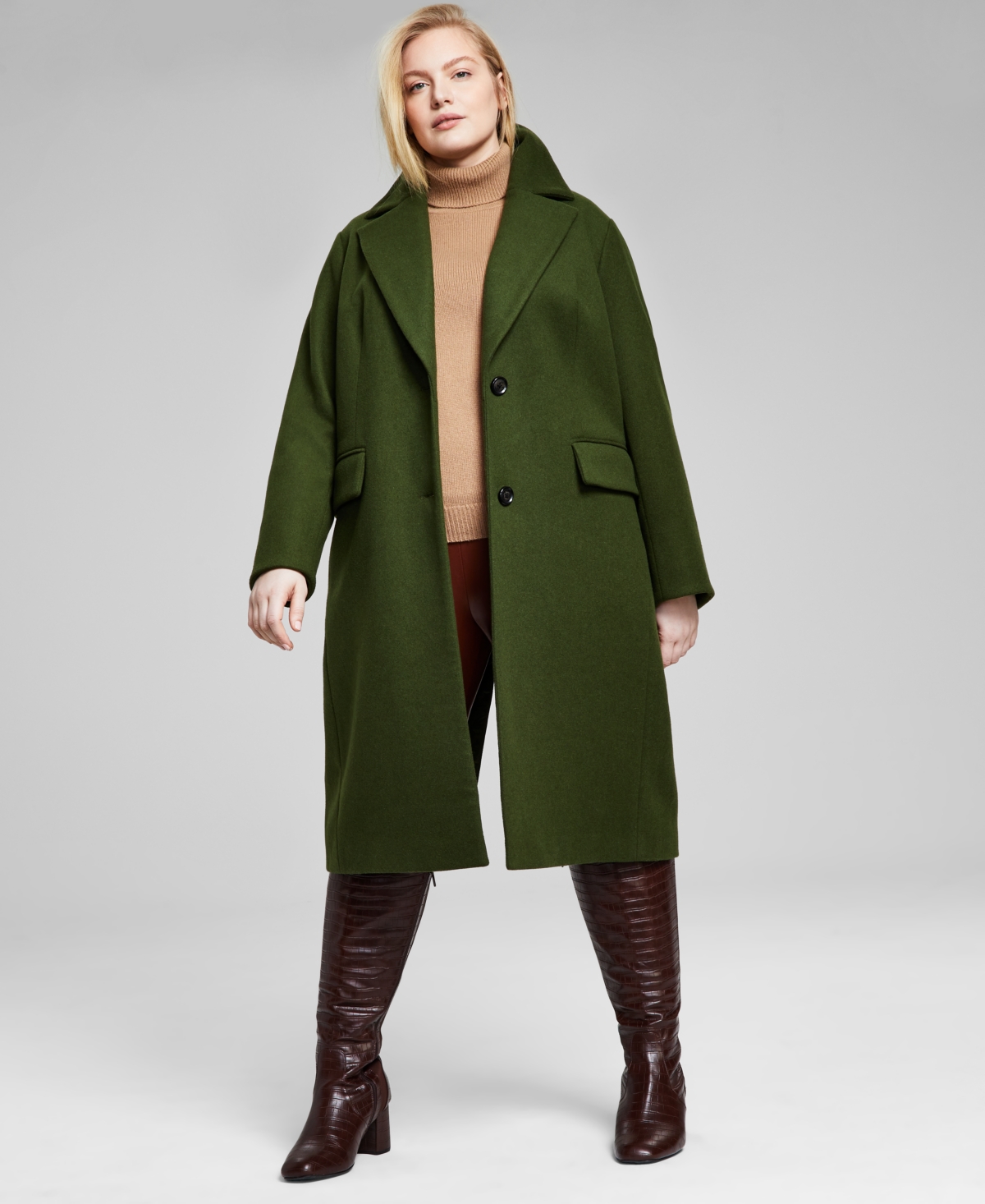 Michael Kors Michael  Women's Plus Size Single-breasted Coat, Created For Macy's In Jade