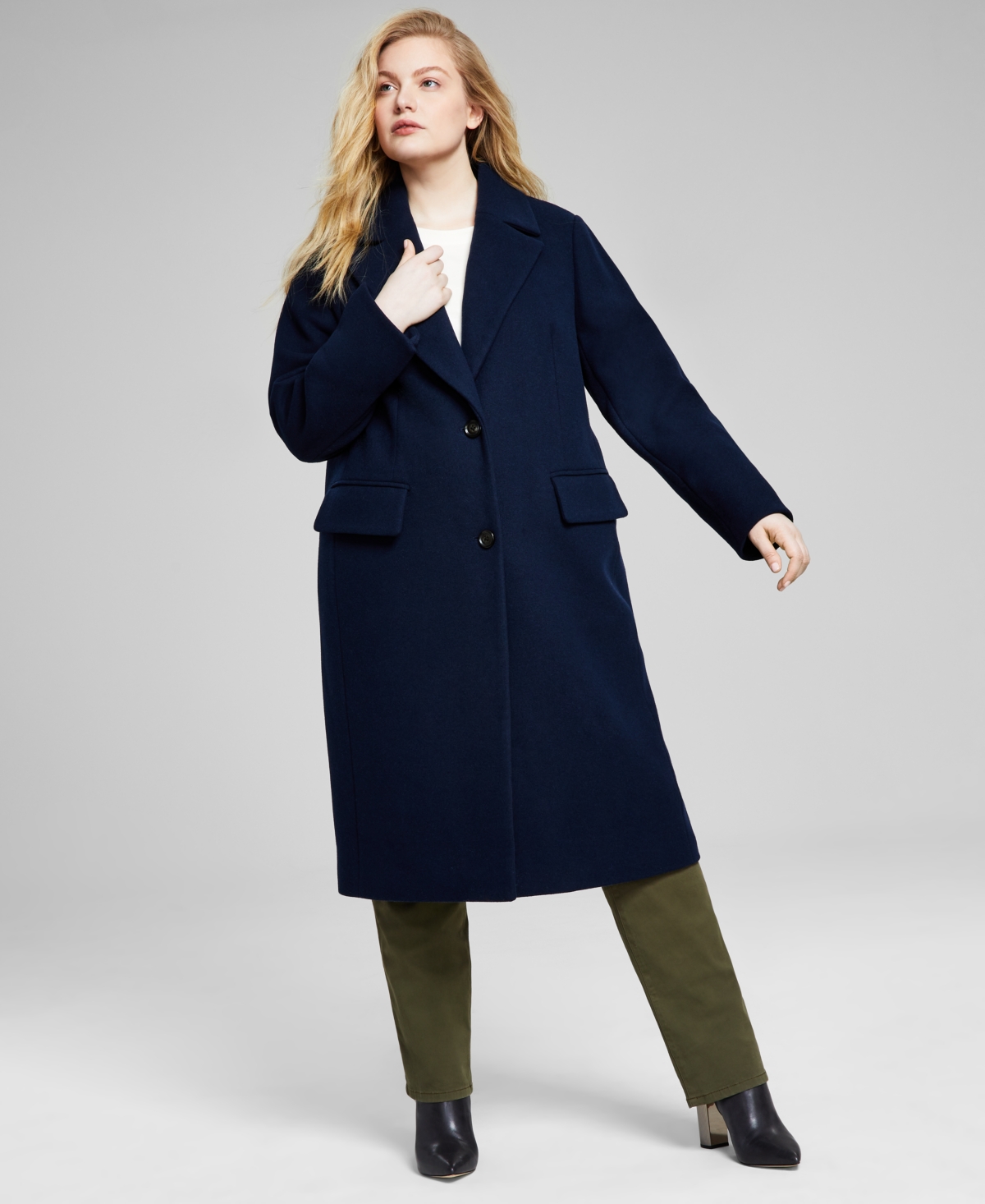 Michael Kors Michael  Women's Plus Size Single-breasted Coat, Created For Macy's In Midnight