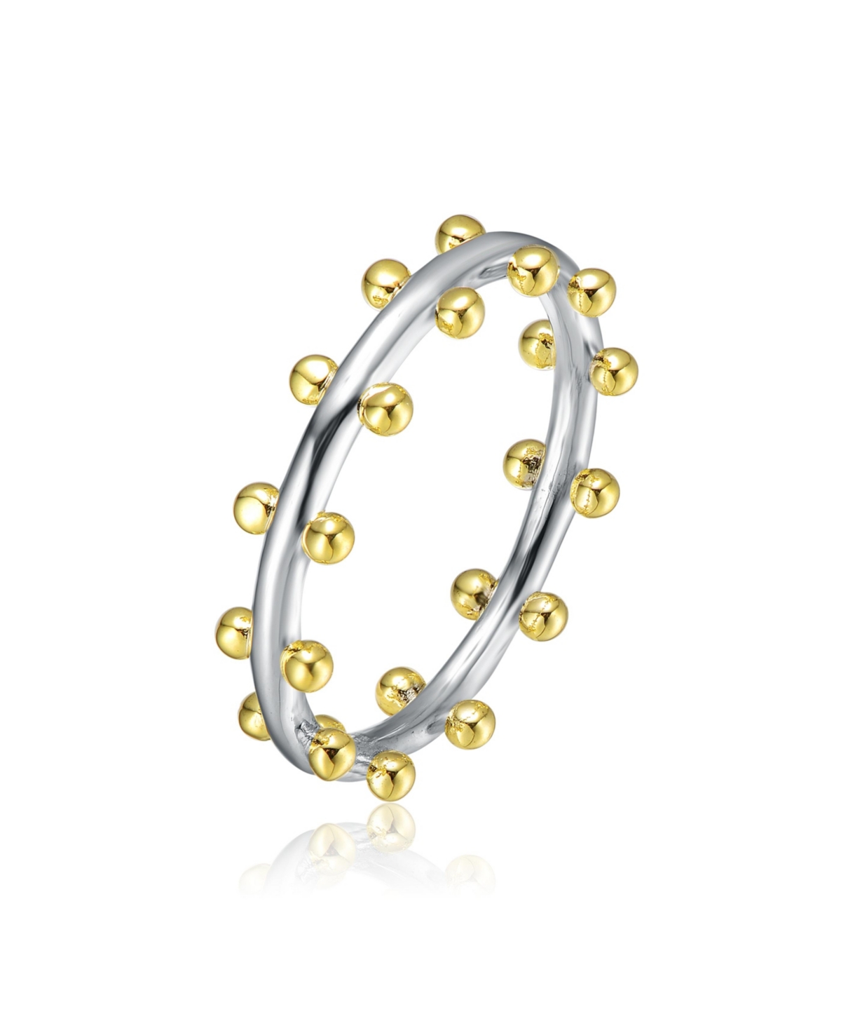 RACHEL GLAUBER RA WHITE GOLD PLATED AND 14K GOLD PLATED BEAD BAND RING