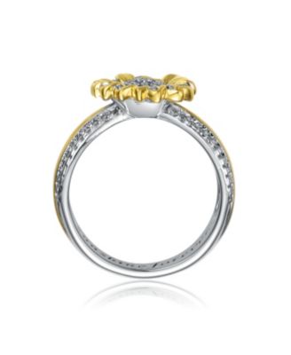 RA White Gold Plated and 14K Gold Plated Cubic Zirconia Nature Inspired Ring