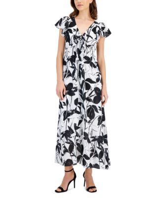 Taylor - Women's Flutter-Sleeve Empire-Waist Maxi Dress