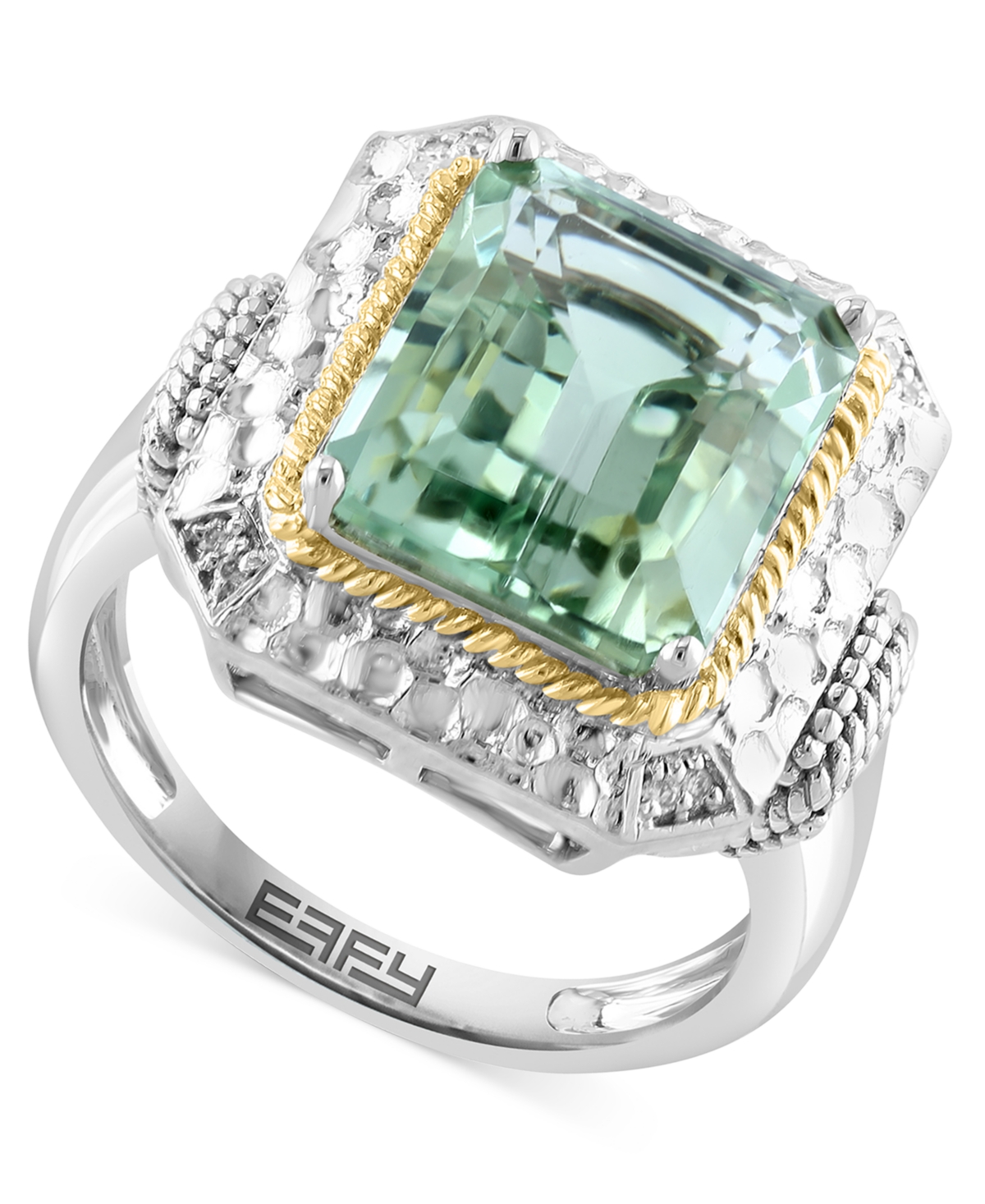 Effy Collection Effy Green Quartz (5-5/8 Ct. T.w.) & Diamond Accent Ring In Sterling Silver & 14k Gold-plate In K Gold Over Silver