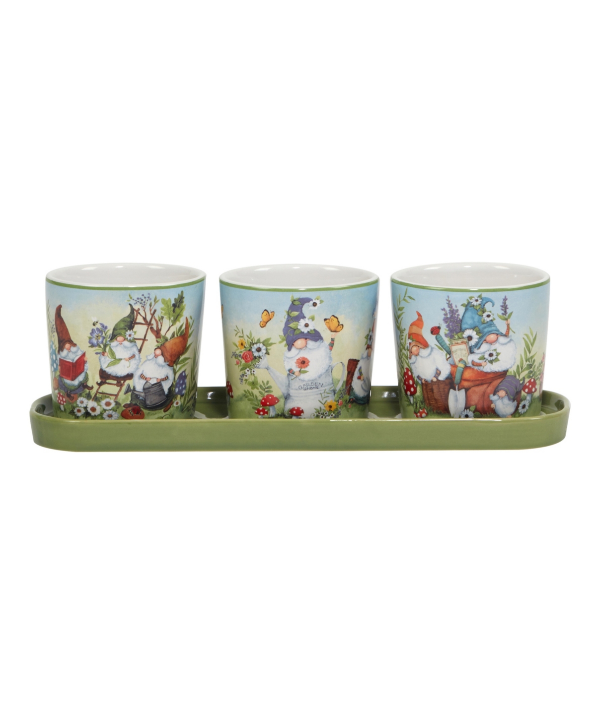 Certified International Garden Gnomes 3 Pc Planter Set With Tray