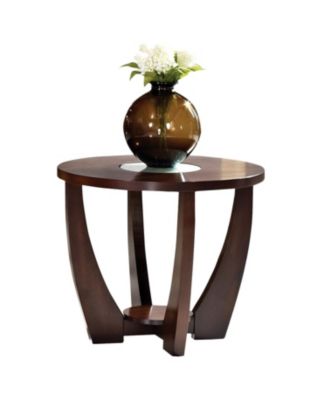 Steve Silver Rafael 25.5" Round Merlot Wood End Table with Cracked Glass Insert
