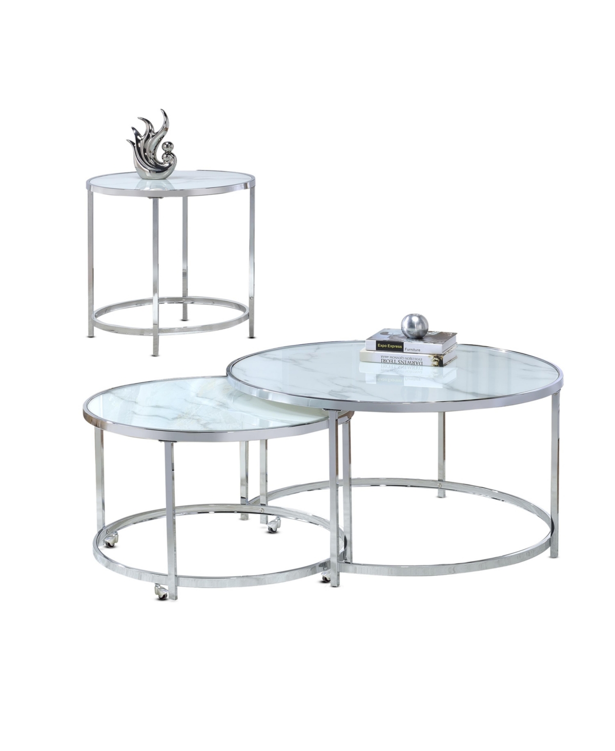 Steve Silver Rayne 36" Round Faux Marble Nesting Cocktail Tables