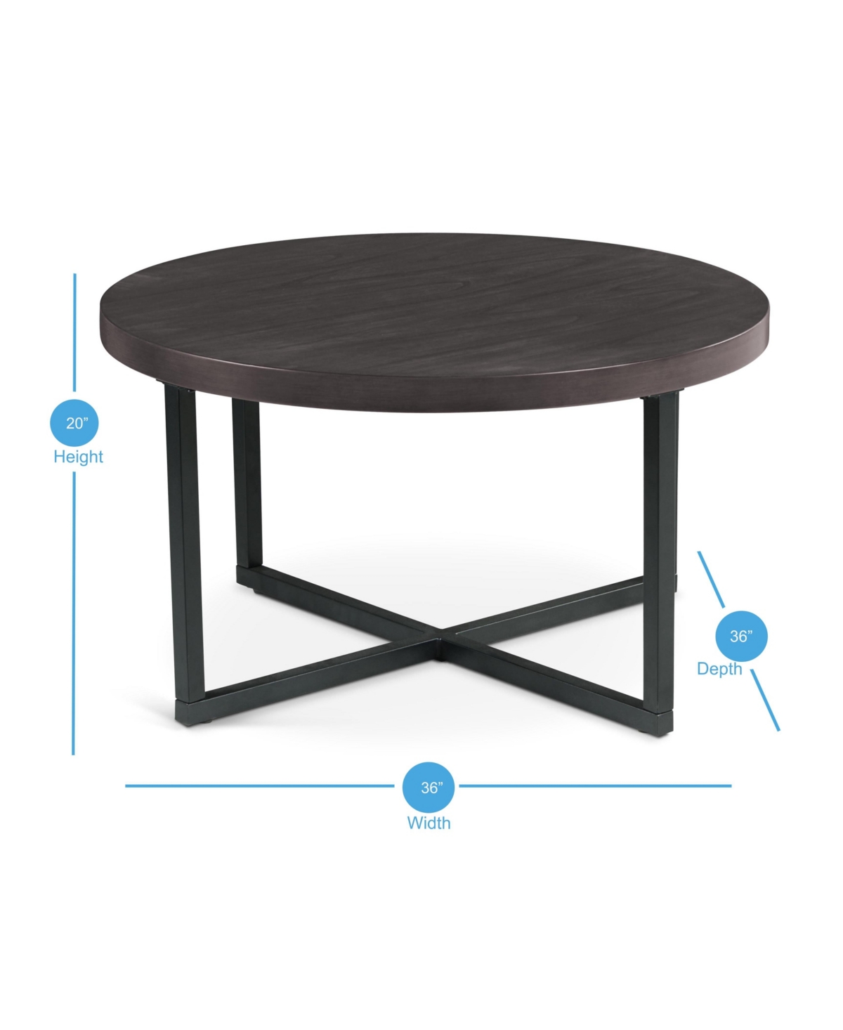 Steve Silver Yukon Round Coffee Table with Four Stools - Ebony Iron, Gray Fa