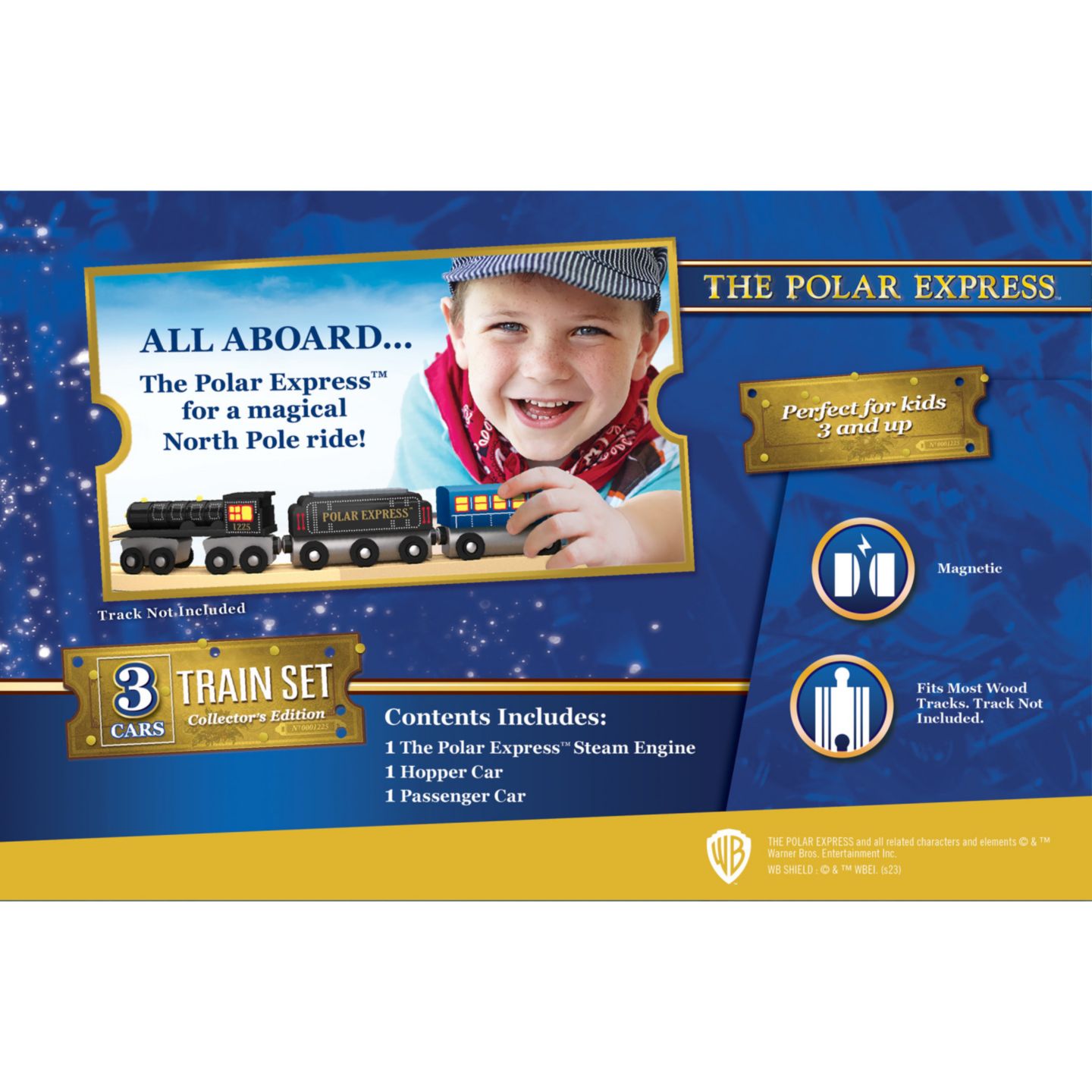 Детские игрушки Masterpieces The Polar Express Magnetic 3-Piece Wooden Train Set, цвет: Разноцветный — фото 5