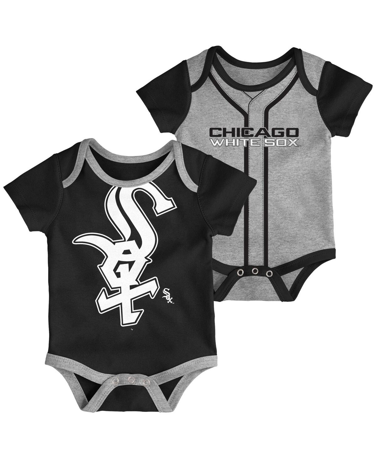 Outerstuff Babies' Infant Boys And Girls Black, Heathered Gray Chicago White Sox Double 2-pack Bodysuit Set In Black,heathered Gray