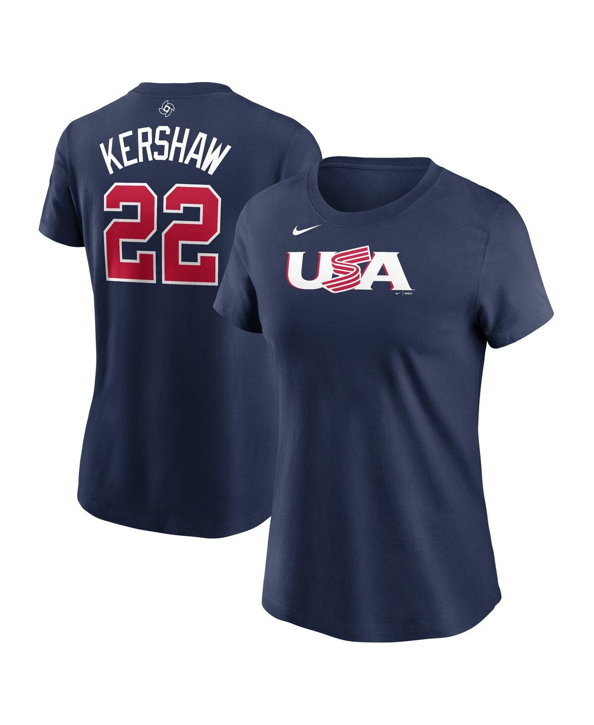 Shop Nike Women's  Clayton Kershaw Navy Usa Baseball 2023 World Baseball Classic Name And Number T-shirt