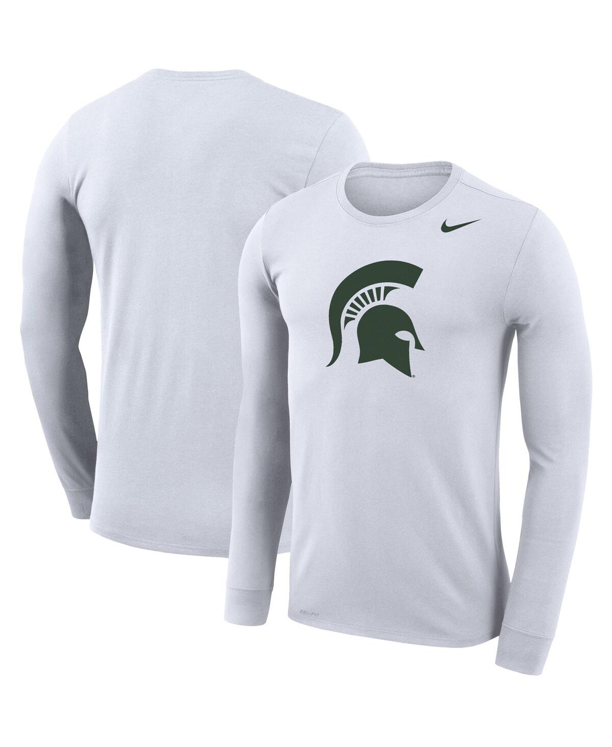 Nike White Michigan State Spartans School Logo Legend Performance Long Sleeve T-shirt In White