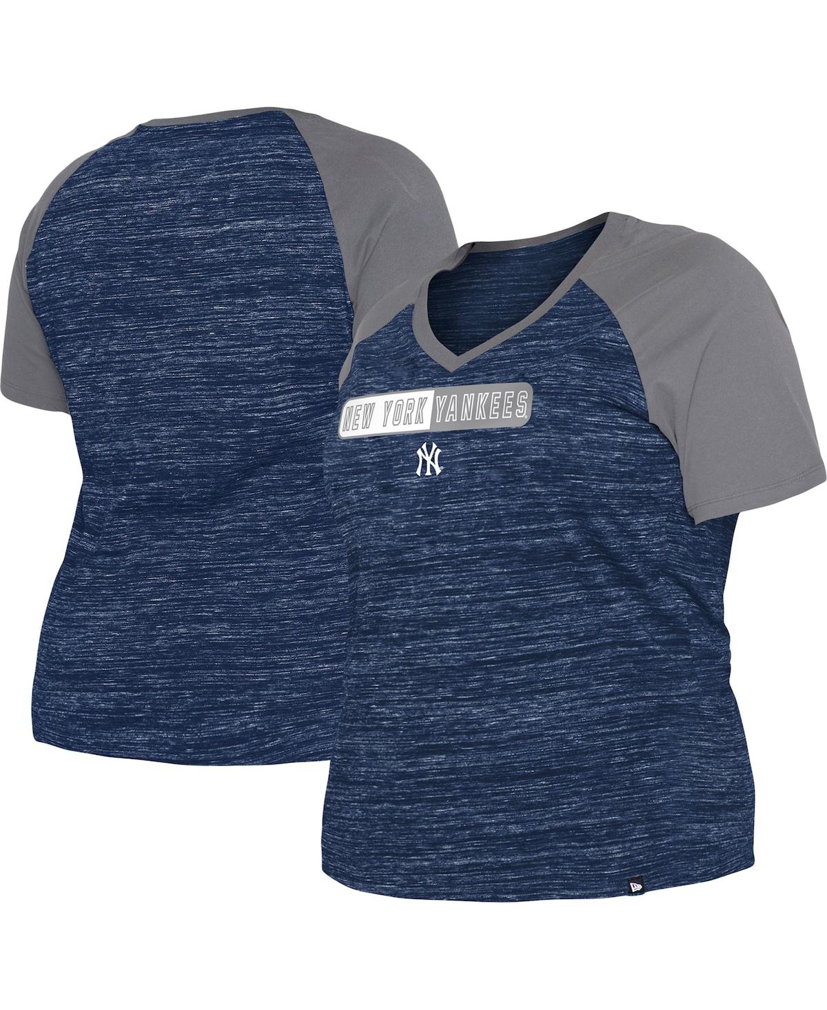 Shop New Era Women's  Navy New York Yankees Plus Size Space Dye Raglan V-neck T-shirt