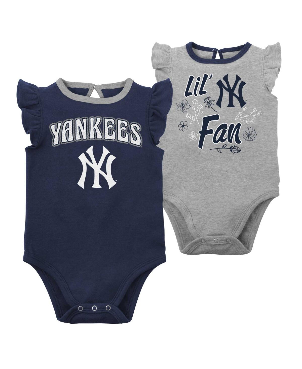 Outerstuff Babies' Newborn And Infant Boys And Girls Navy, Heather Gray New York Yankees Little Fan Two-pack Bodysuit S In Navy,heather Gray
