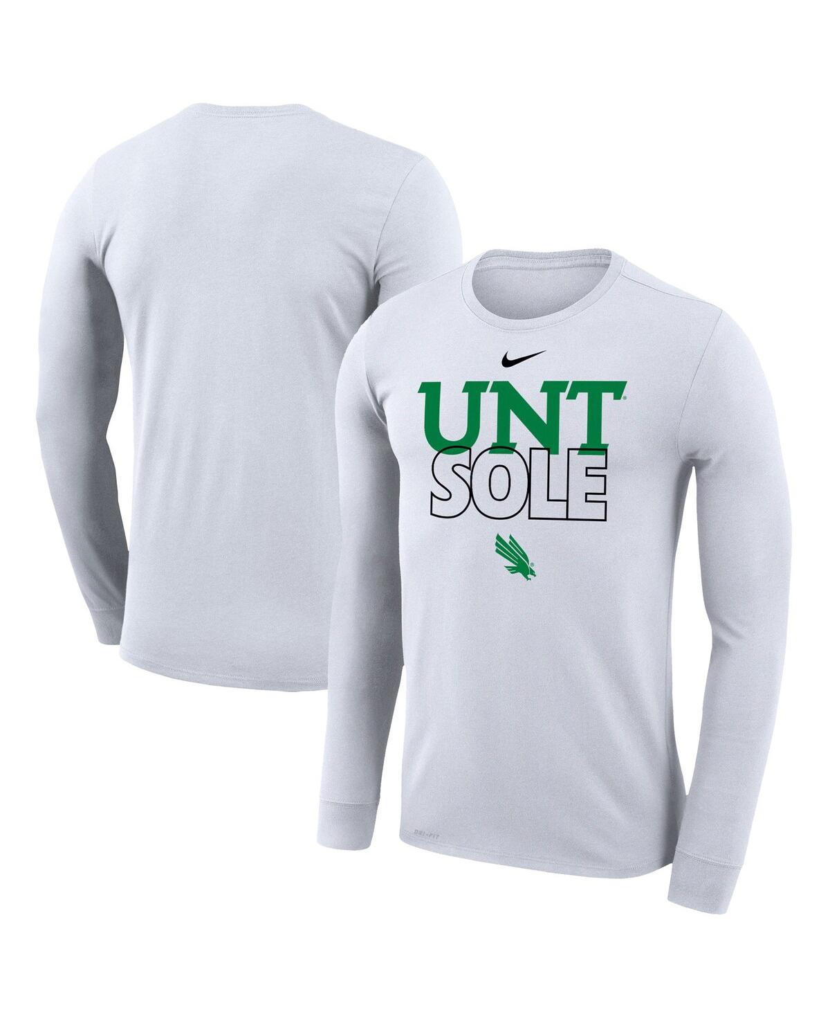Shop Nike Men's  White North Texas Mean Green On Court Bench Long Sleeve T-shirt