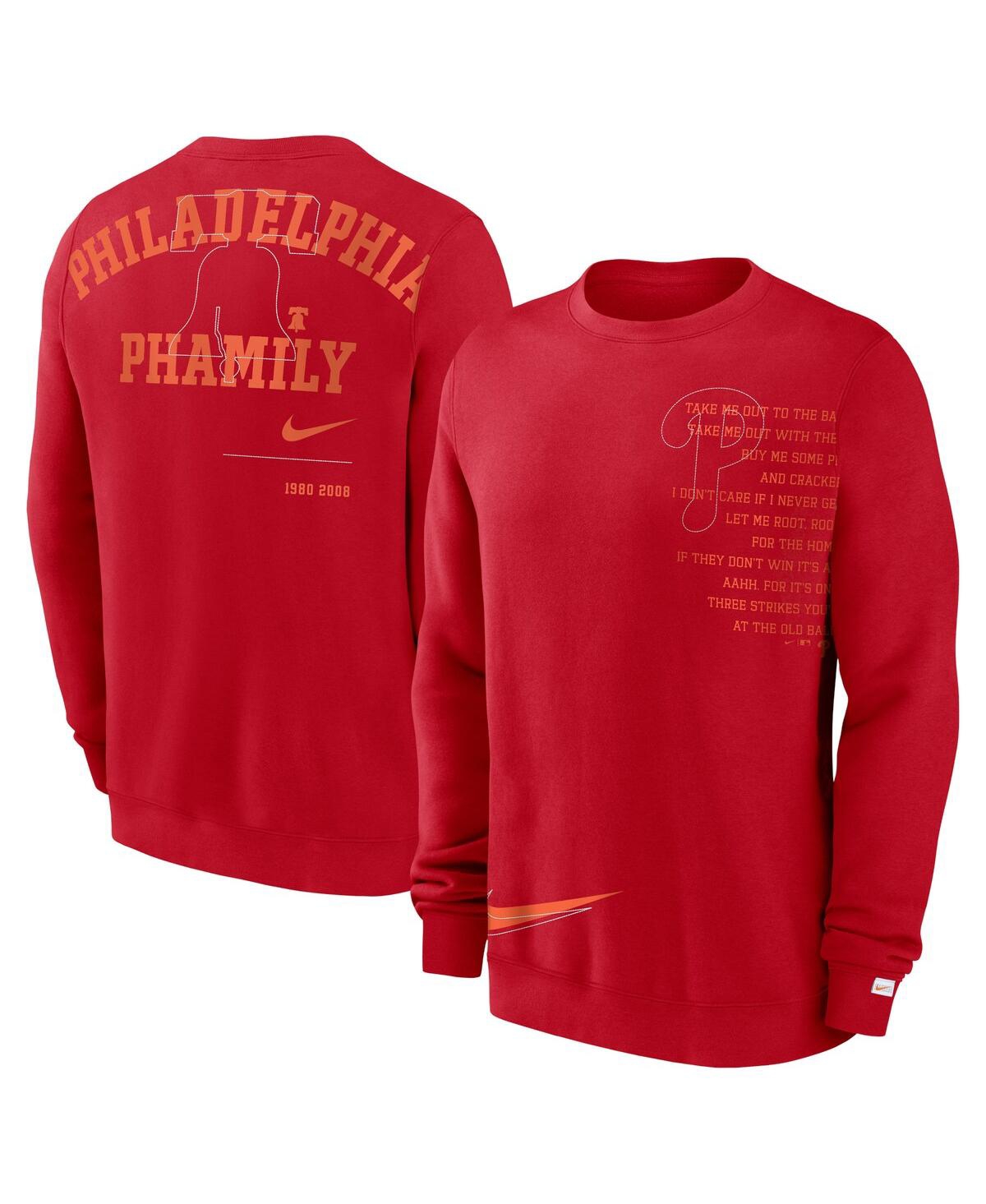 Shop Nike Men's  Red Philadelphia Phillies Statement Ball Game Fleece Pullover Sweatshirt