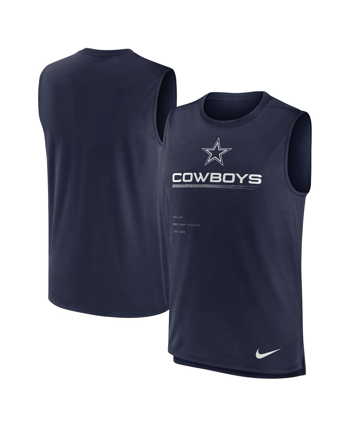 Shop Nike Men's  Navy Dallas Cowboys Muscle Trainer Tank Top