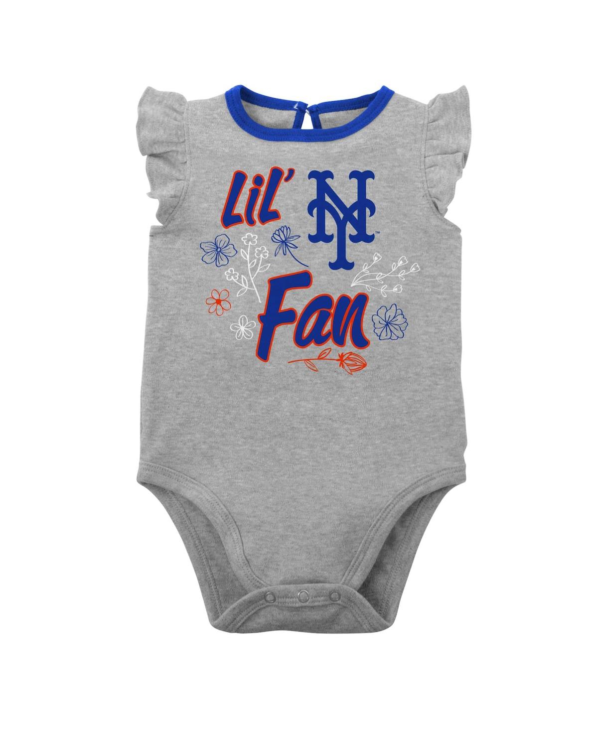 Outerstuff Newborn And Infant Boys And Girls Royal, Heather Gray New York Mets Little Fan Two-pack Bodysuit Set In Royal,heather Gray