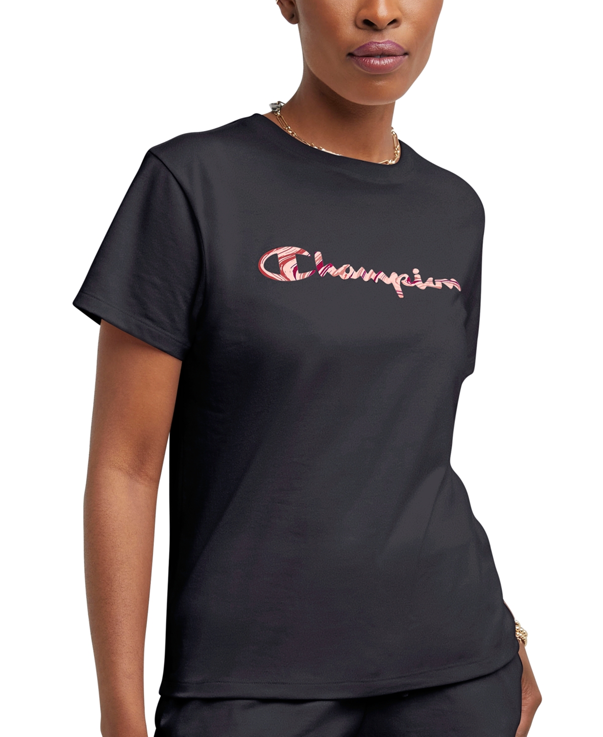 Shop Champion Women's Cotton Graphic Logo Classic T-shirt In Black