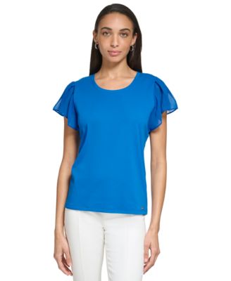 Calvin Klein - Women's Chiffon Flutter-Sleeve Blouse