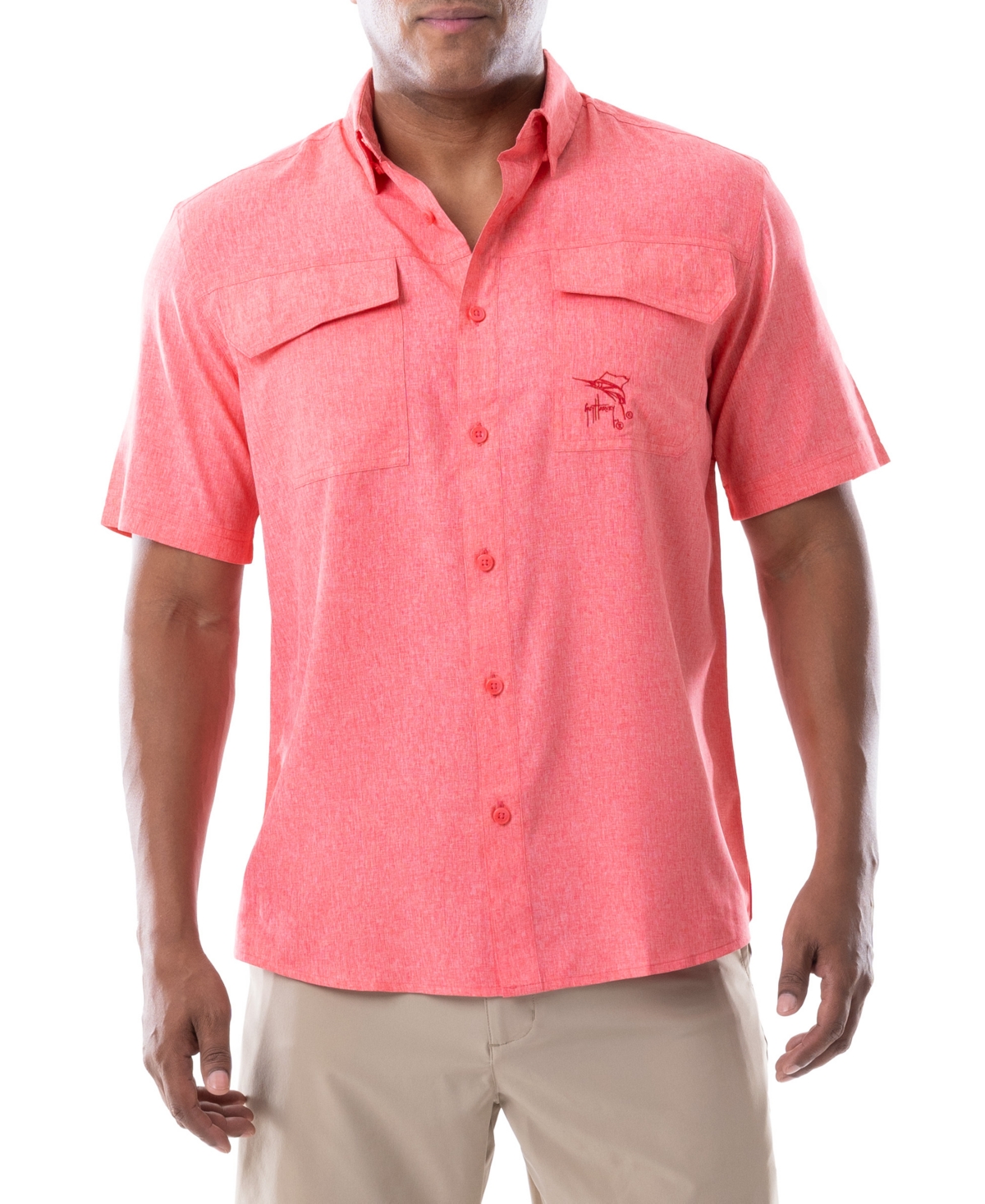 Guy Harvey Men's Short Sleeve Heathered Fishing Shirt