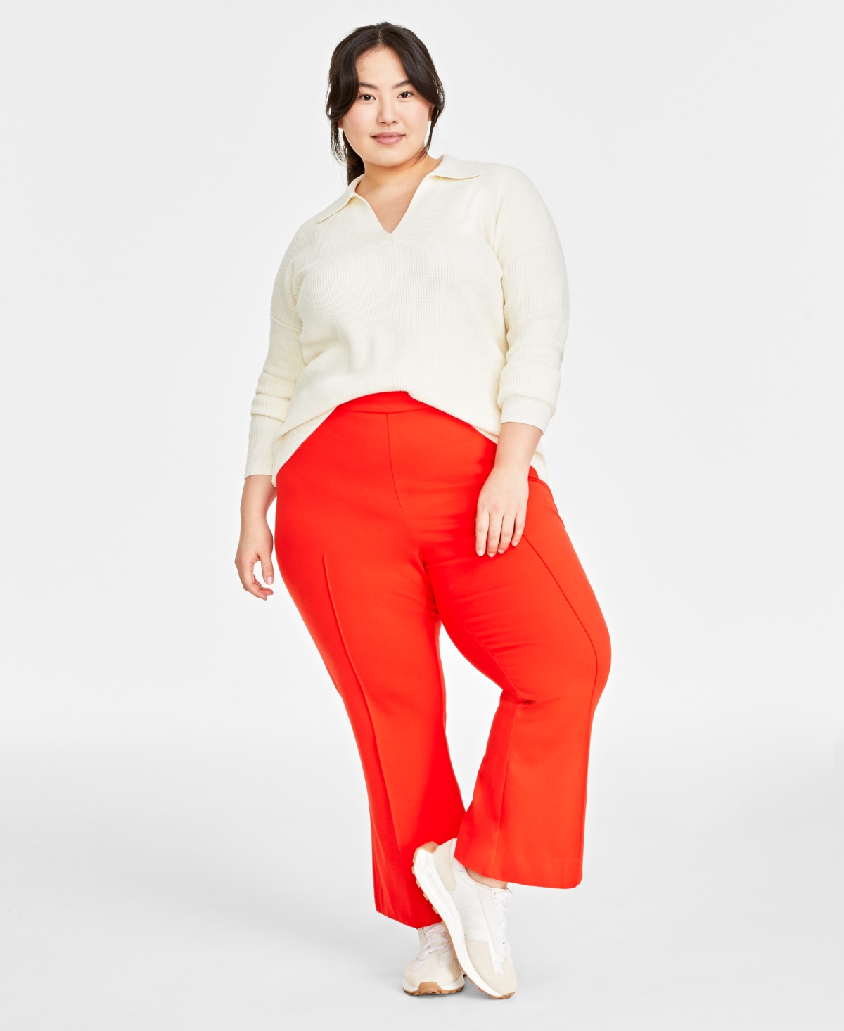 On 34th Plus Size Ponte Kick-flare Ankle Pants, Regular And Short Length, Created For Macy's In Fiery Red