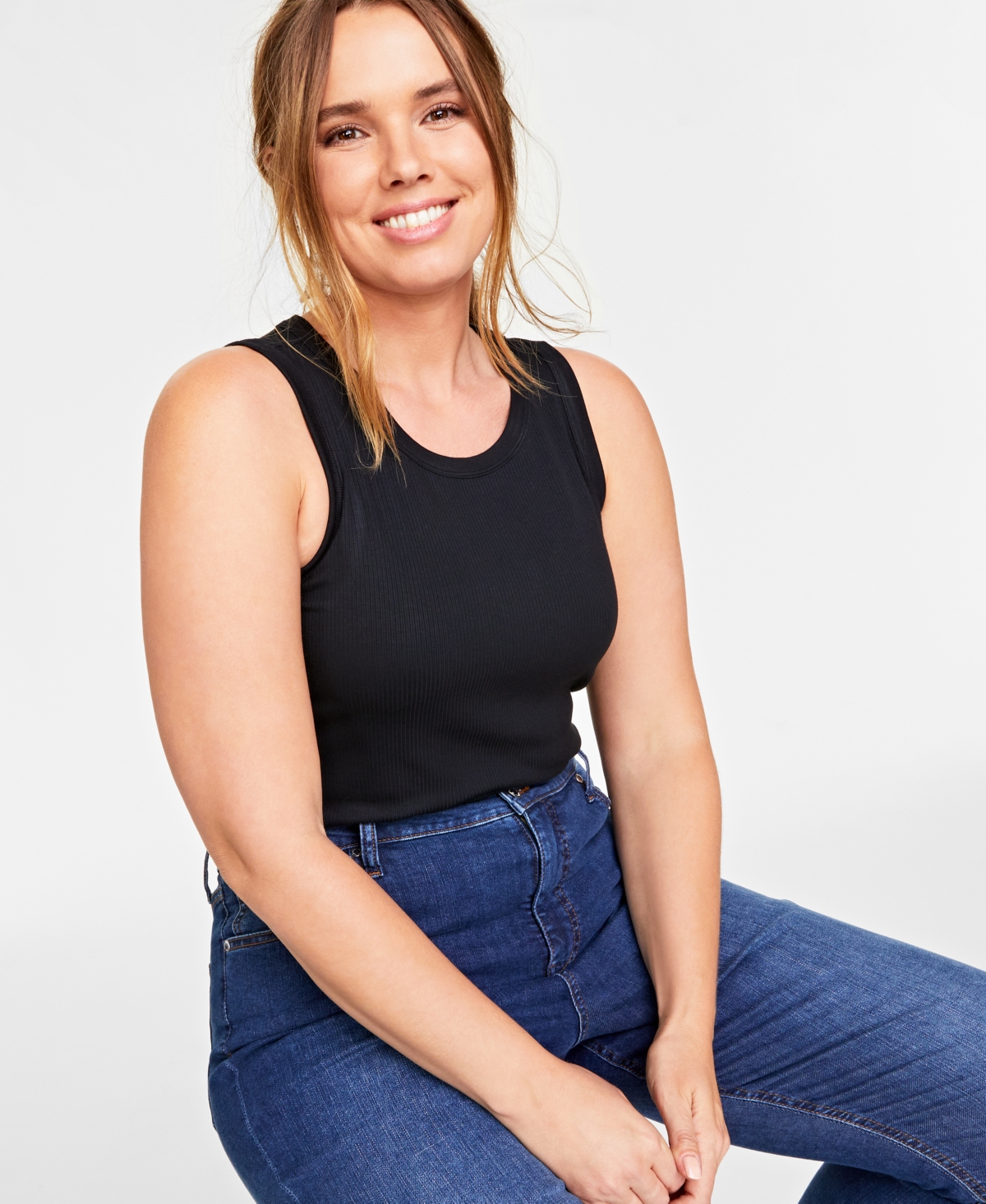 Trendy Plus Size Solid Ribbed Tank Top, Created for Macy's - Sweet Berr