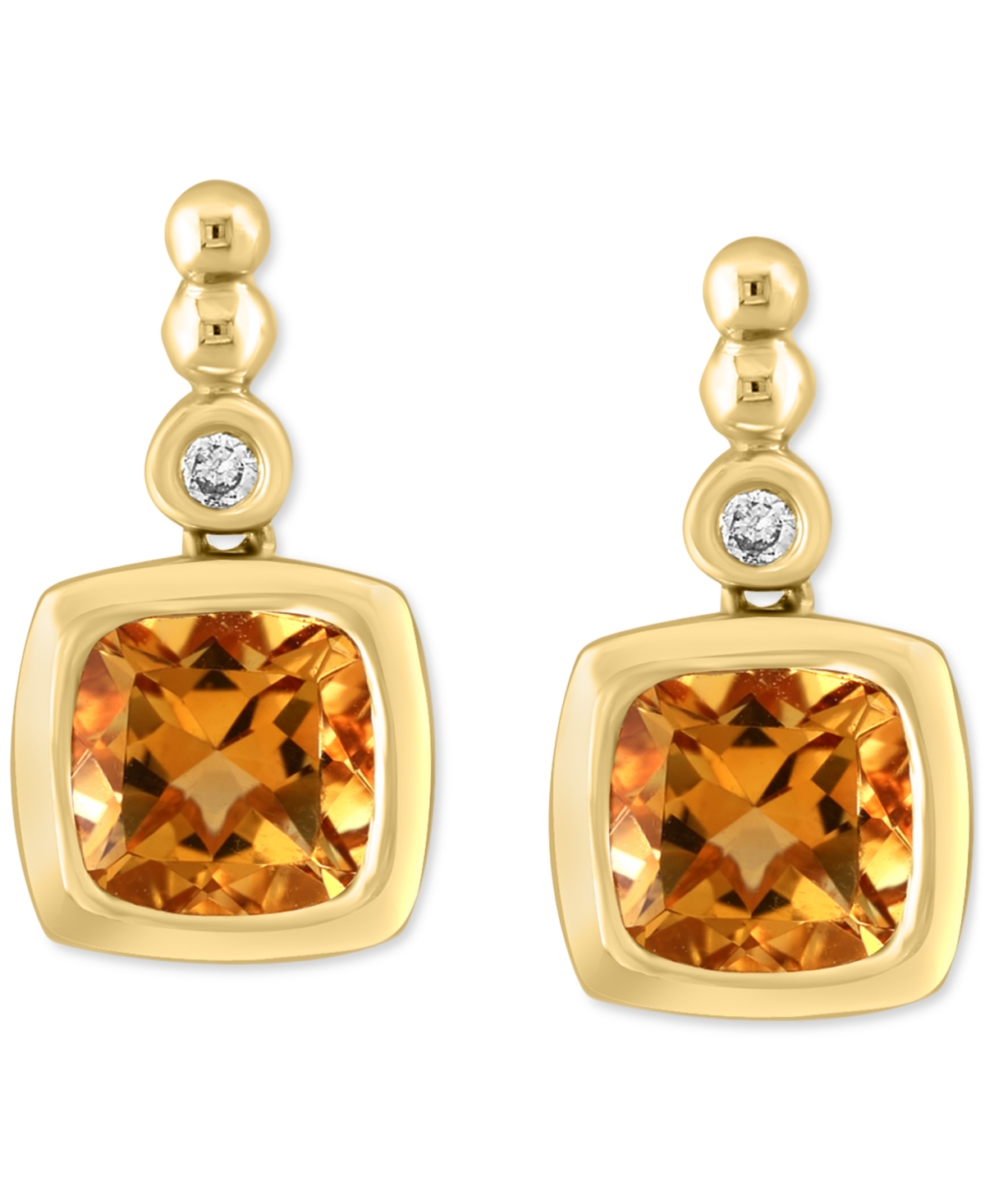 Effy Collection Effy Citrine (1-5/8 Ct. T.w.) & White Topaz (1/20 Ct. T.w.) Bezel Drop Earrings In 14k Gold-plated S In K Yellow