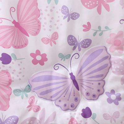 Pink and Purple Butterfly Song Crib Bedding Set for Baby Girls, 3 Piece Nursery Set