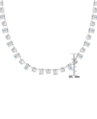 Cubic Zirconia Multi Shaped Tennis Necklace 18" in Fine Silver Plate