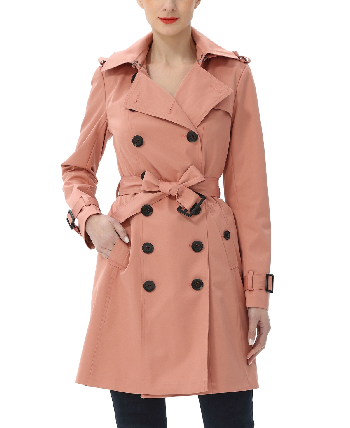 Kimi & Kai Women's Adley Water Resistant Hooded Trench Coat In Guava