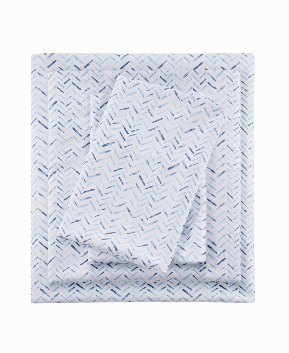 Intelligent Design Printed Microfiber 4 Piece Sheet Set, Queen In Blue Chevron