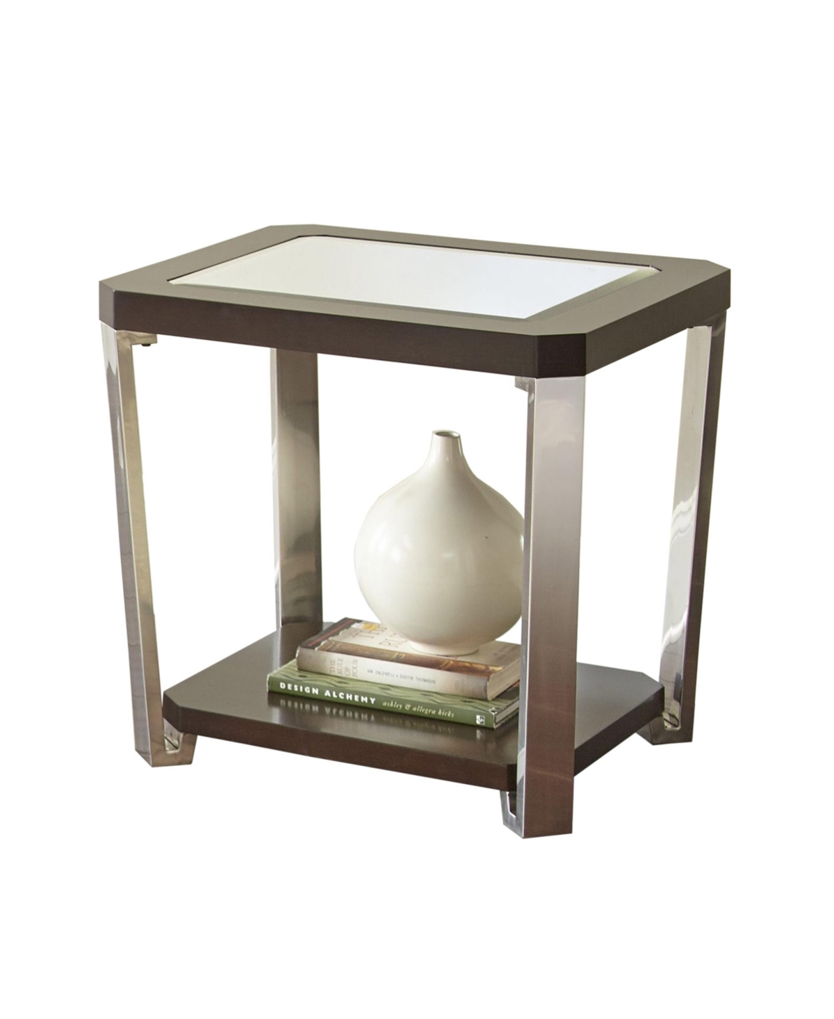 Steve Silver Truman 22" Wide Mirrored Top And Wood End Table In Espresso